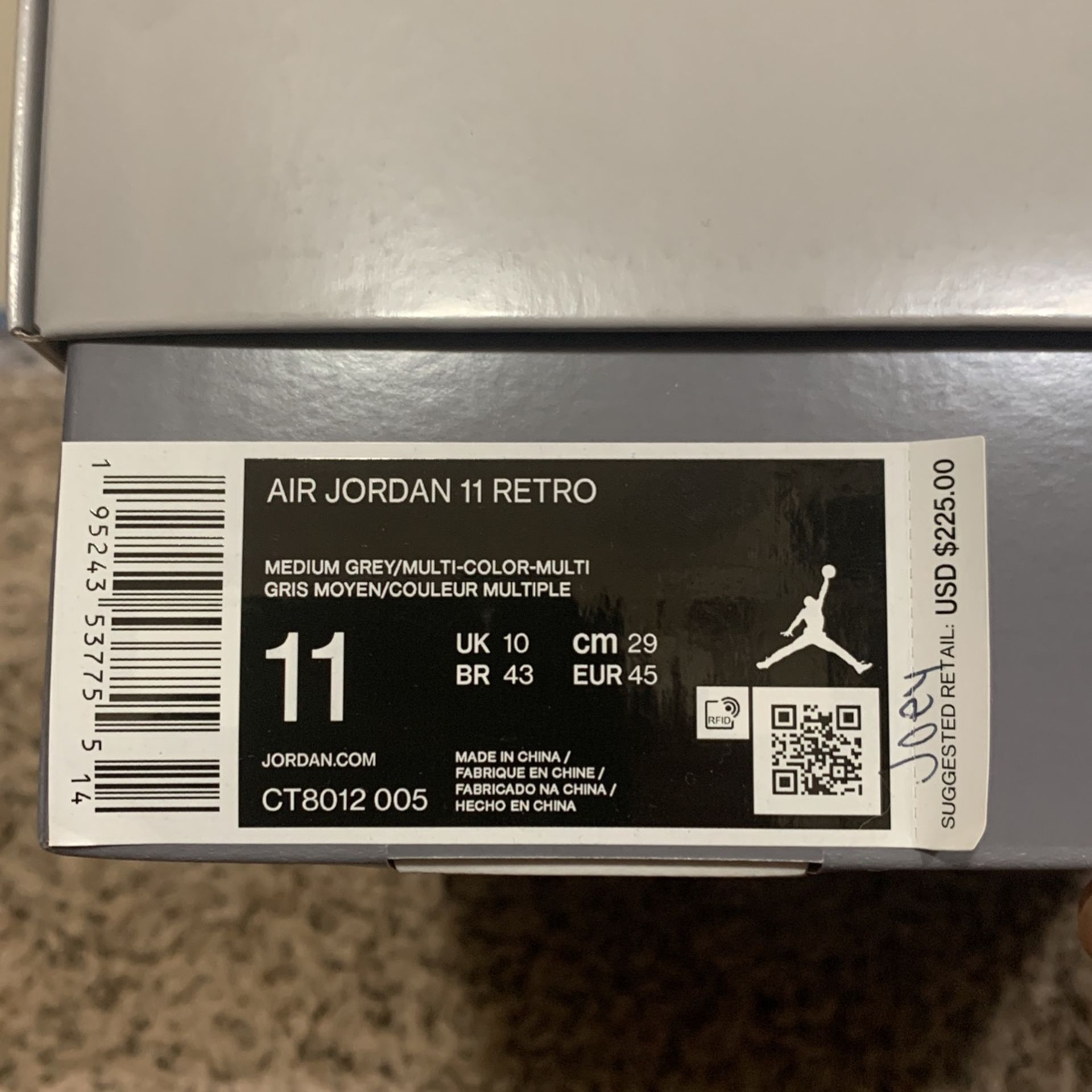Jordan Cool Grey 11. Size 11 DS With Receipt From Local Footlocker