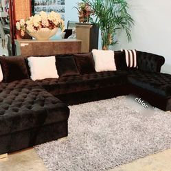 🛎ASK DISCOUNT COUPON☆ sofa Couch Loveseat Living room set sleeper recliner daybed futon Lauren Velvet Black Double Chaise Sectional 