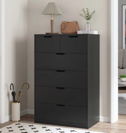 43.3”Tall 6 Drawer Dresser with Wood Storage Dresser with Deep Drawers ,Black