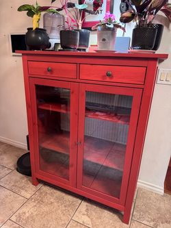 Glass Front Wood Cabinet - Red