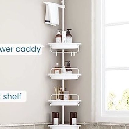 ALLZONE Rustproof Shower Caddy Corner for Bathroom,Bathtub Storage  Organizer for Shampoo Accessories,4-Tier Adjustable Shelves with Tension  Pole, 56