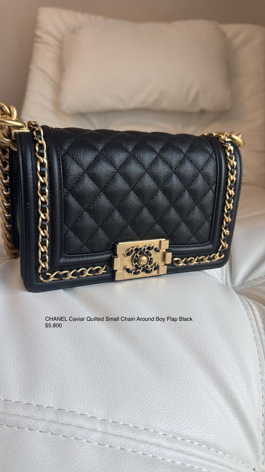 CHANEL Caviar Quilted Small Chain Around Boy Flap Black