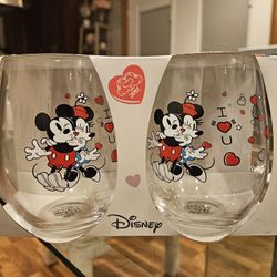 Set 2 Disney Mickey Minnie Valentine's Love Glassware