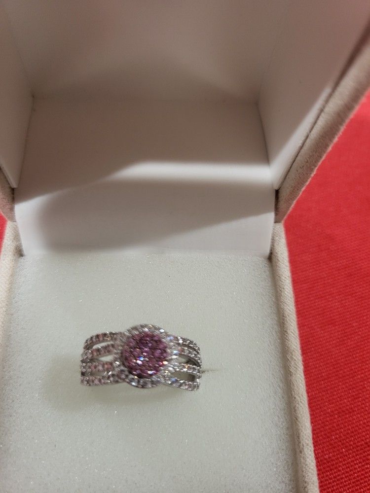 Peach- Pink And White Lab Grown Diamond 14k White