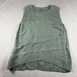 Sage Terzo Millennio Style Women's M Green Short Sleeve Shirt Linen Italy #704