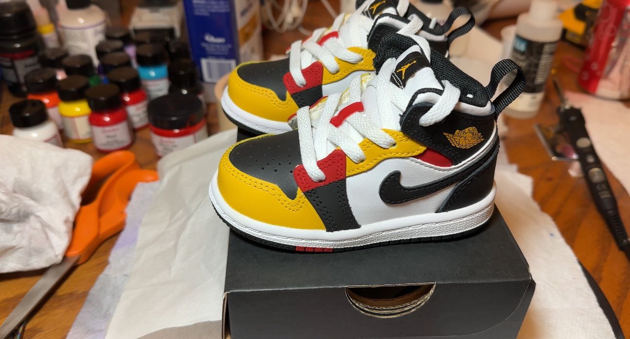 Custom Jordan Retro 1s (Black/Yellow/Red) Kids 5c