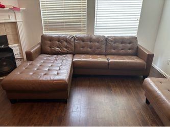 Brown leather couches