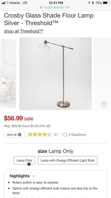 Crosby Glass Shade Floor Lamp Silver Threshold For In 35sold