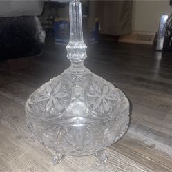 Vintage Anne Hutte German Lead Crystal Footed Candy Dish With Lid