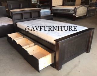 Twin Bed w Drawers and Memory Foam Mattress