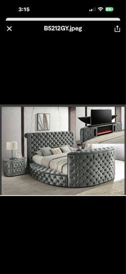 New King Bed with Fireplace Lift TV Stand