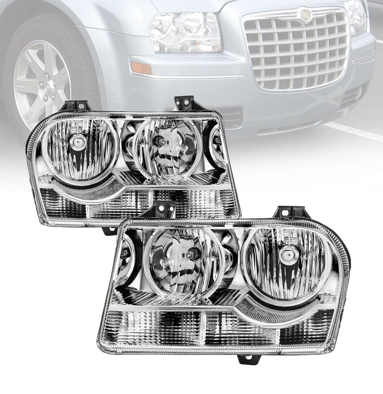 Headlights Assembly 2005 2006 2007 2008 2009 2010 Compatible with Chrysler 300 Halogen Factory Style Headlight Head Lights Lamps Replacement Driver Pa