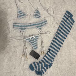 New. Small Blue Bikini Lingerie Set Emo Cosplay Festival Rave Dance 