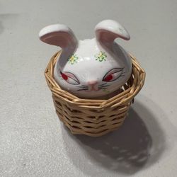 1956 Holt Howard Vintage Ceramic Rabbit Salt Shaker with Wicker Basket