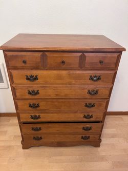 Solid Wood Tall Dresser with Brass Handles