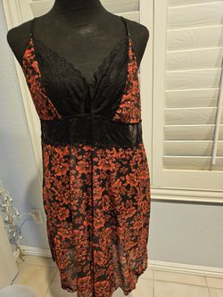 Red Patterned With Black Trim Babydoll Nightie Lingerie 