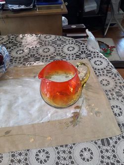 Vintage Pitcher with color glass green to orange