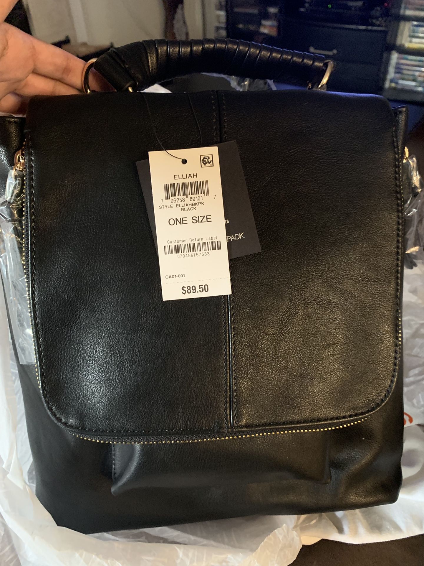 Black leather backpack/ purse