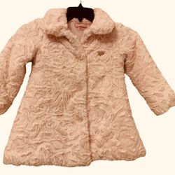 Juicy Couture Girls Faux Fur Pink Rose Pattern Coat Size 4T