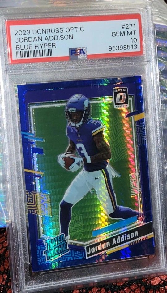 2023 Prizm Optic Rated Rookie Blue Hyper Jordan Addison Psa 10 Vikings Football