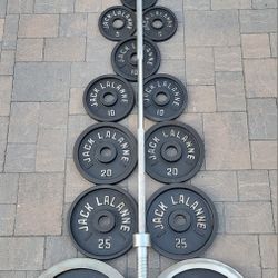 Weight Vintage Olympic Set *#247.5lbs Of Deep Dish Plates And #48lbs Bar