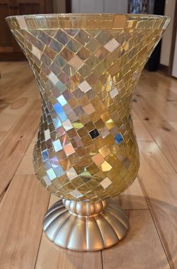 PartyLite Gold Mosaic Hurricane (12" tall & 8" diameter at top & 5" diameter at bottom)