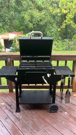 Black Charcoal Grill with Side Shelves