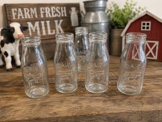 Set of 5 Embossed Glass Dairy Milk Bottles