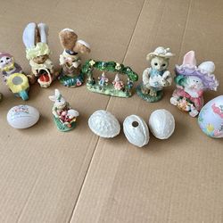 Vtg. Group of 10+ Easter Decor Ceramic and Resin Russ Berrie Lidded Egg Crackled Trinket Container