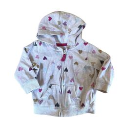 Light Gray Jumping Beans Softest Fleece Hearts Zip Up Sweater Hoodie 12M