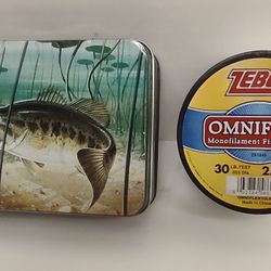 Fishing Tin with Tackle & Fishing Line
