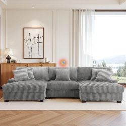 Corduroy Double Chaise Sectional Sofa Couch