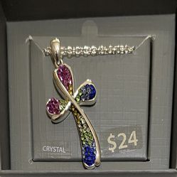 Fine Silver-Plated Multi-Crystal Cross Pendant, 18" Chain