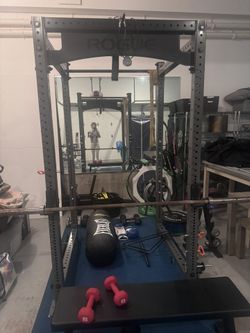 ROGUE Fitness 3.0 Power Rack with Stabilizer and many accessories