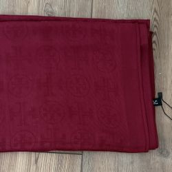 Tory Burch Monogram Jacquard Traveler Scarf Color Claret NWT