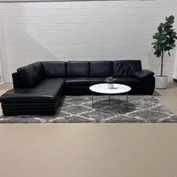  J&M Black Italian Leather Sectional 🚛 Delivery Available