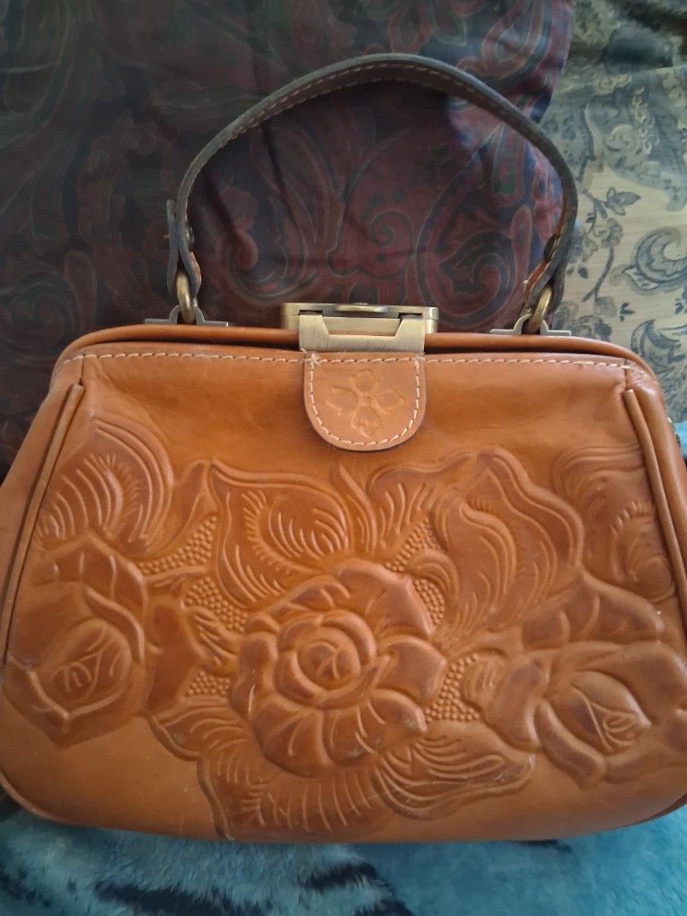 Genuine Tooled Leather Patricia Nash Locking Crossbody Purse