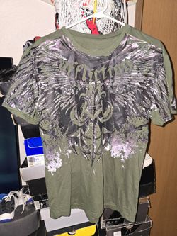 Affliction Green Graphic Men's Shirt, Y2K Size Large