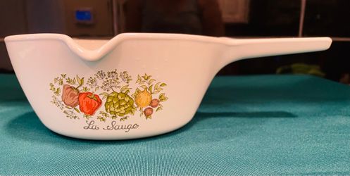 Vintage Corningware “ Spice of Life” saucepan with pouring spout.