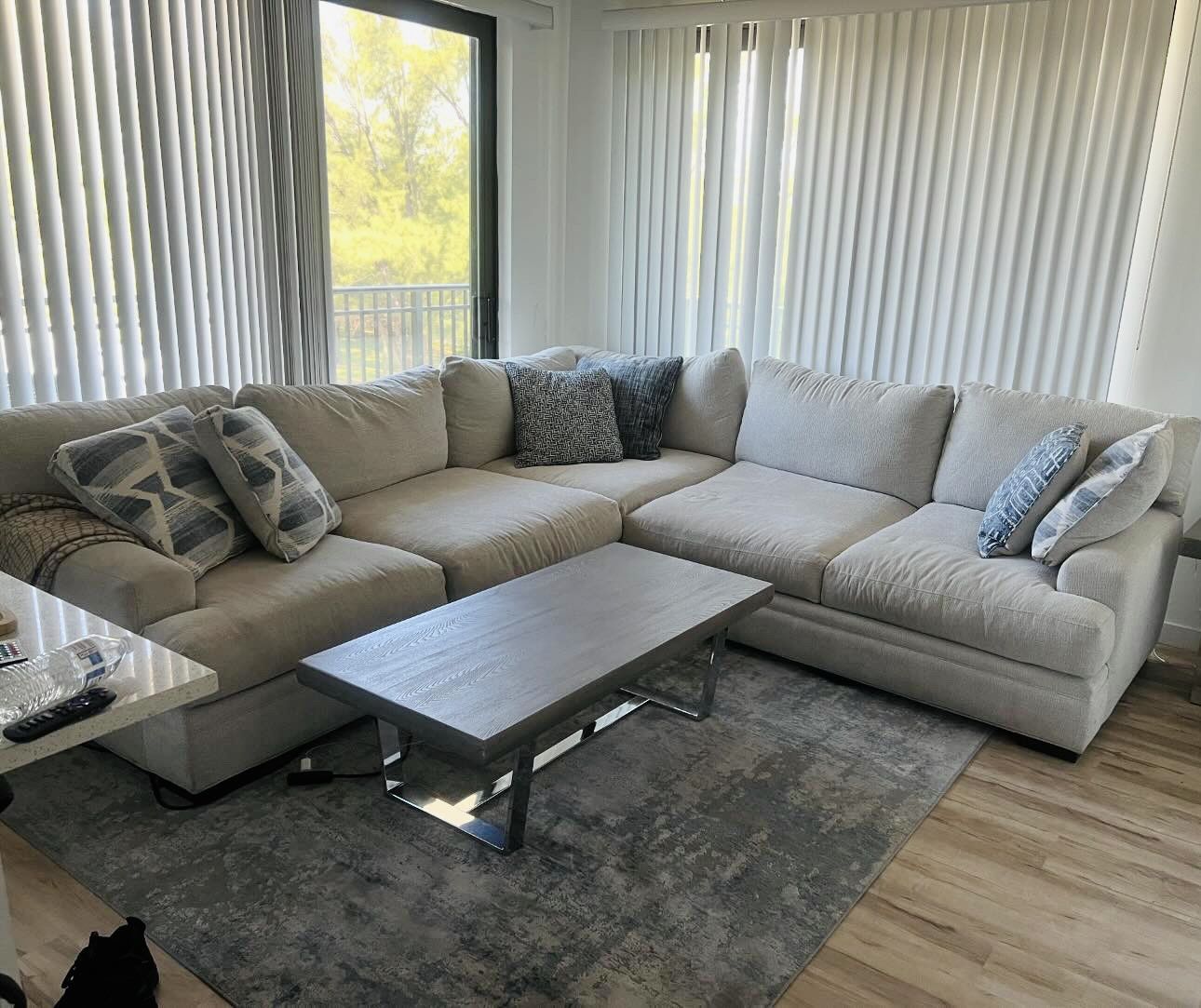 Modern Cindy Crawford Sectional Couch + Coffee Table + Rug – Barely Used