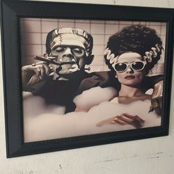 Frankenstein and his bride canvas print