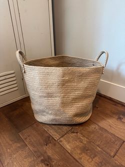 Large Woven Jute Storage Basket with Handles
