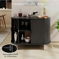 Buffet Sideboard Cabinet with Storage, 40" Fluted Cabinet with Sliding Door & Adjustable Shelf, Modern Accent Coffee Bar Console Table for Kitchen, En