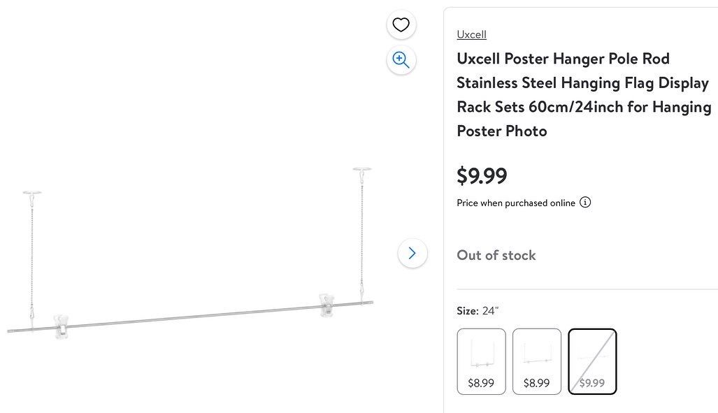 Uxcell Poster Hanger Pole Rod Stainless Steel Hanging Flag Display Rack Sets 60cm/24inch for Hanging Poster Photo 2 Available Shipping and Local Pick