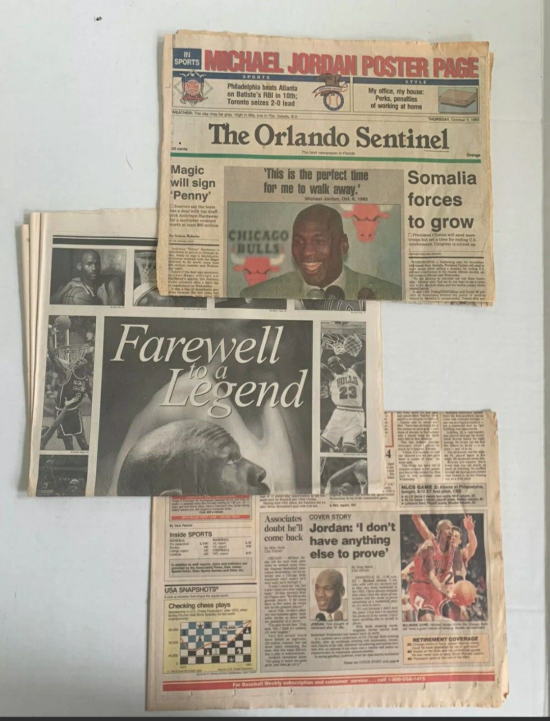 VINTAGE Michael Jordan Chicago Bulls Retirement Collection Newspapers 1993 1999