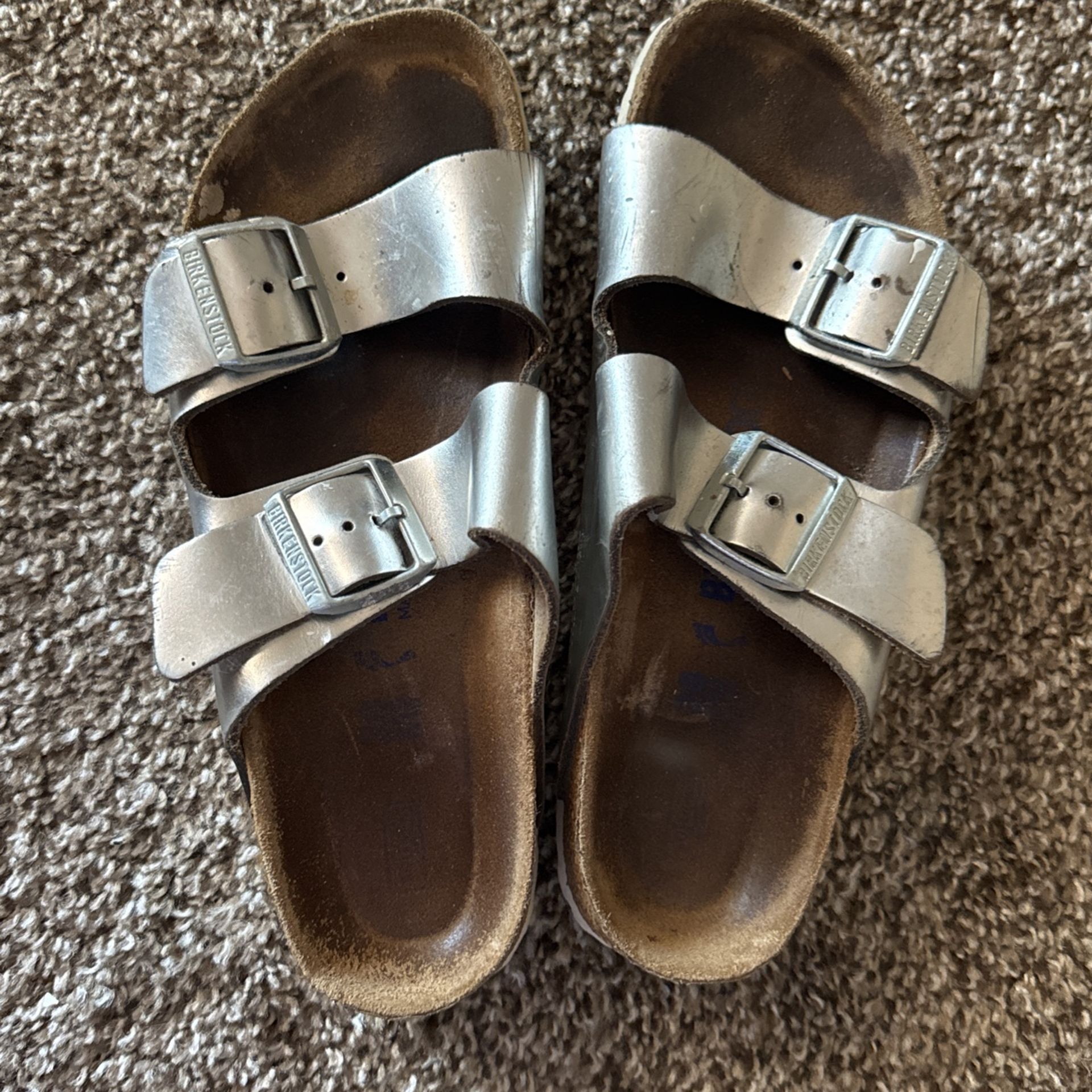 Shiny Metallic Silver Birkenstocks Size 38
