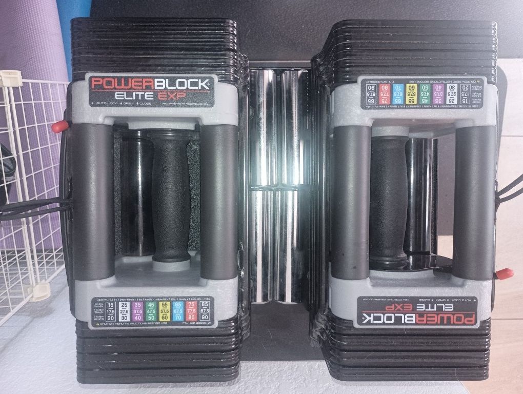 PowerBlock Elite EXP Adjustable Dumbbells With Stand.