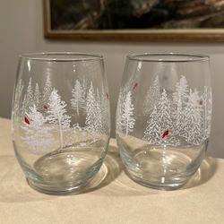 Winter Cardinal Stemless Wine Glasses
