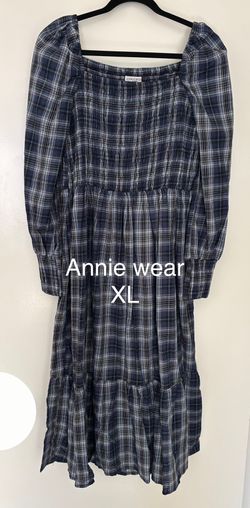 PinkBlush Maternity/Anniewear LA Navy Plaid Puff Sleeve Midi Dress XL
