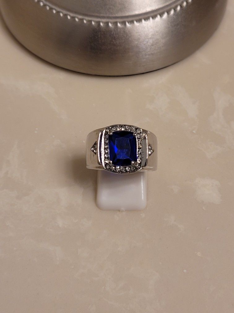 925 Silver CZ and Sapphire Ring Size 8